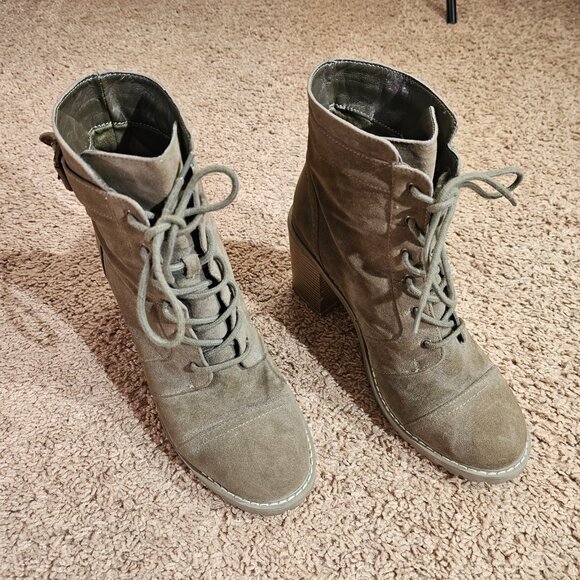 Carryn Shoes - Carryn Lace Up Ankle Boots Womens 11 Olive Green Suede 2.5 Inch Block Heel